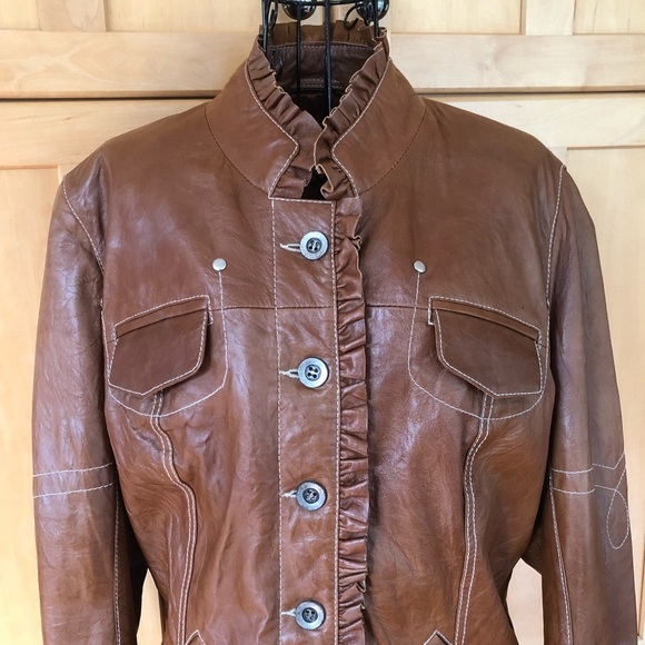 BELLUCCI Italian soft brown Leather romantic Jacket size Medium - Picture 3 of 9